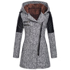 Ines Paris | Manteau d'hiver femme à capuche, zip asymétrique et empiècements effet cuir