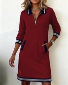 Robe manches longues femme col zippé à poches