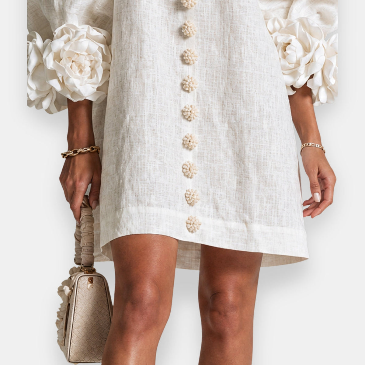 Ines Paris | Robe Fleurie Femme Fleurs en Relief Manches Ballon