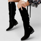 Bottes hautes femme effet daim petit talon zip