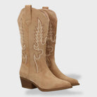 Ines Paris | Bottes Cowboy Femme Brodées Effet Daim Talon Bas