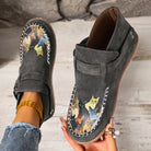 Mocassins femme imprimé chat à enfiler, bout rond et talon bas
