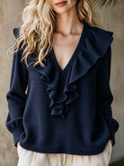 Ines Paris | Top Femme Maille Gaufrée Col V – Ourlet à Volants