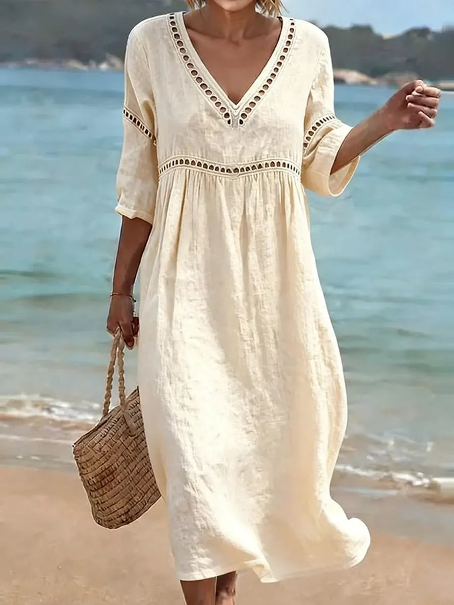 Ines Paris | Robe en Coton Femme Col V Coupe Fluide