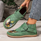 Mocassins femme imprimé chat à enfiler, bout rond et talon bas