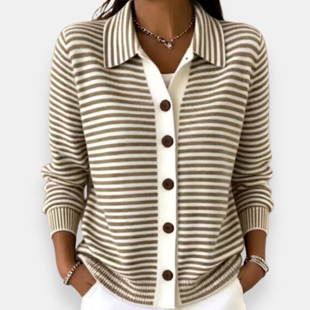 Ines Paris | Cardigan femme rayé à col classique boutonné