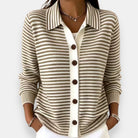 Ines Paris | Cardigan femme rayé à col classique boutonné