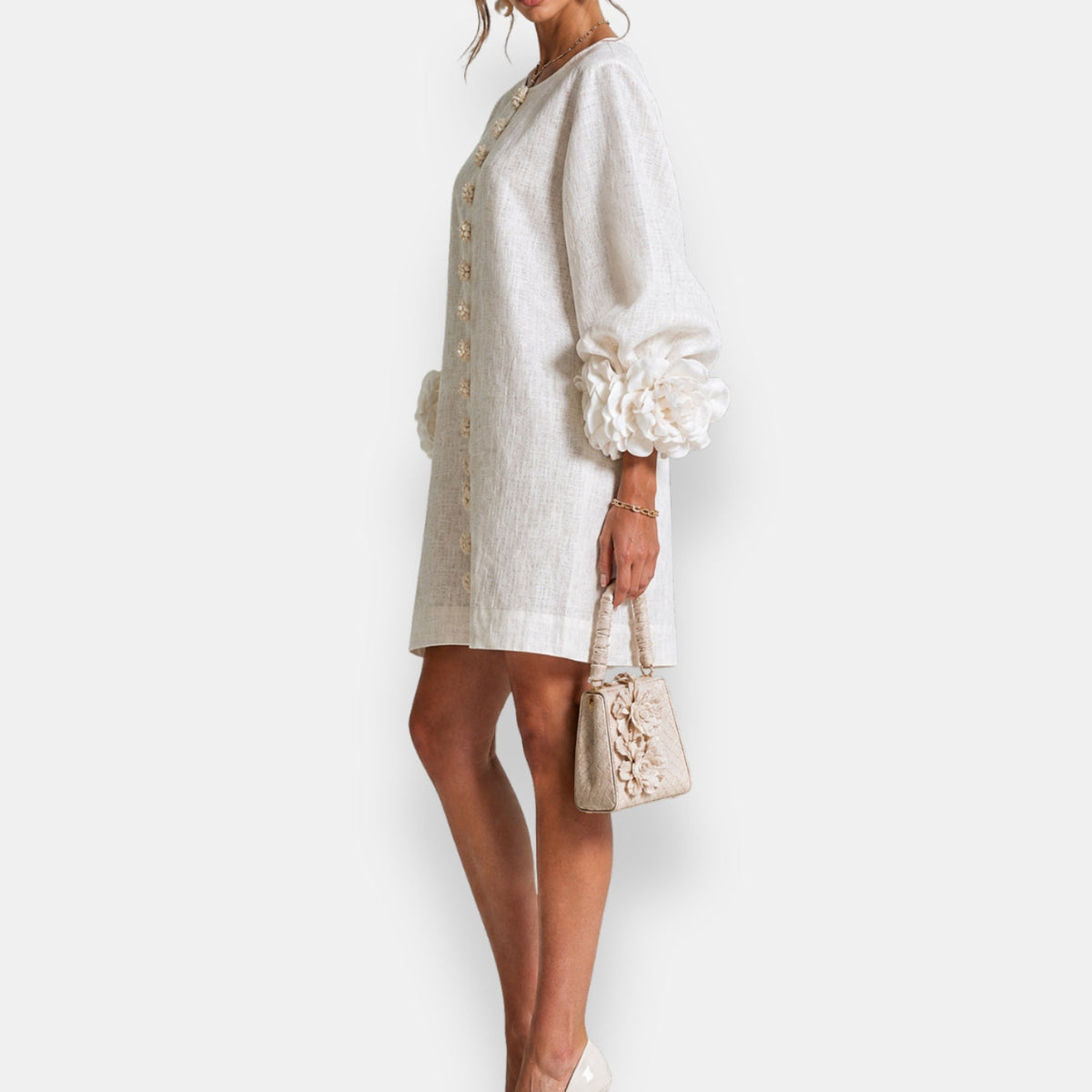 Ines Paris | Robe Fleurie Femme Fleurs en Relief Manches Ballon