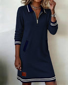 Robe manches longues femme col zippé à poches