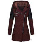 Ines Paris | Manteau d'hiver femme à capuche, zip asymétrique et empiècements effet cuir