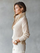 Ines Paris | Pull demi-zip femme maille ajourée – Coupe ample col zippé