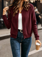 Gilet femme côtelé zippé, maille à manches longues