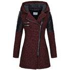 Ines Paris | Manteau d'hiver femme à capuche, zip asymétrique et empiècements effet cuir