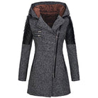 Ines Paris | Manteau d'hiver femme à capuche, zip asymétrique et empiècements effet cuir