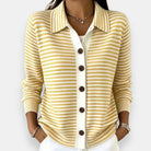 Ines Paris | Cardigan femme rayé à col classique boutonné