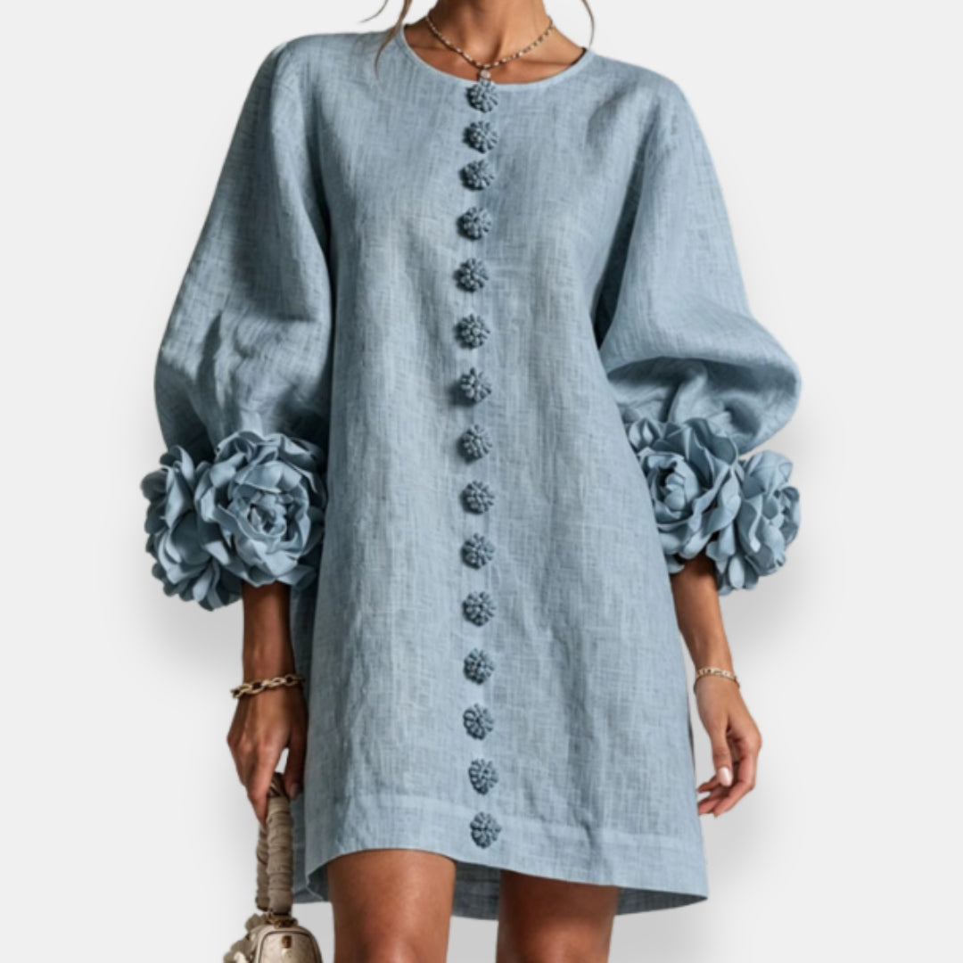 Ines Paris | Robe Fleurie Femme Fleurs en Relief Manches Ballon