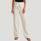 Ines Paris | Pantalon en Lin Femme Taille Élastique Coupe Droite Grande Taille