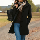 Manteau long femme boutonné coupe droite