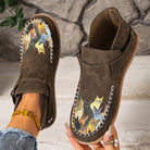 Mocassins femme imprimé chat à enfiler, bout rond et talon bas