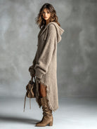 Ines Paris | Robe pull midi femme maille peluche à capuche oversize