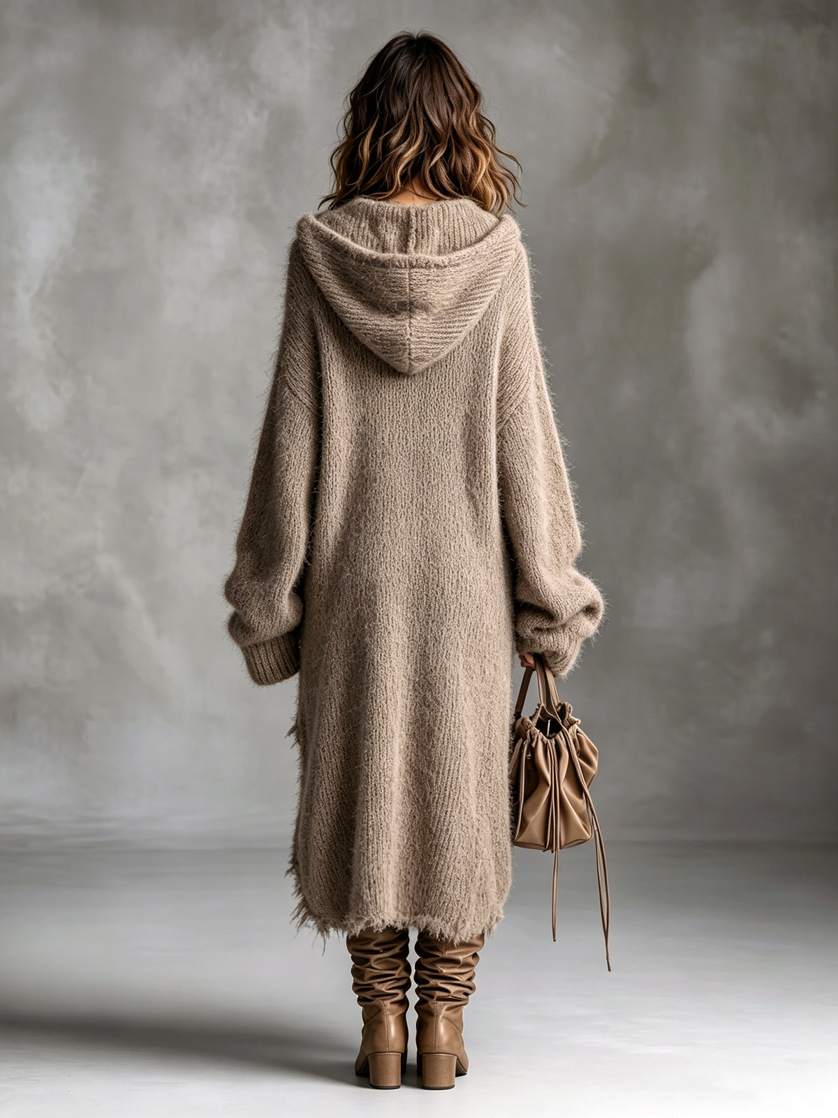 Ines Paris | Robe pull midi femme maille peluche à capuche oversize