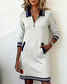 Robe manches longues femme col zippé à poches