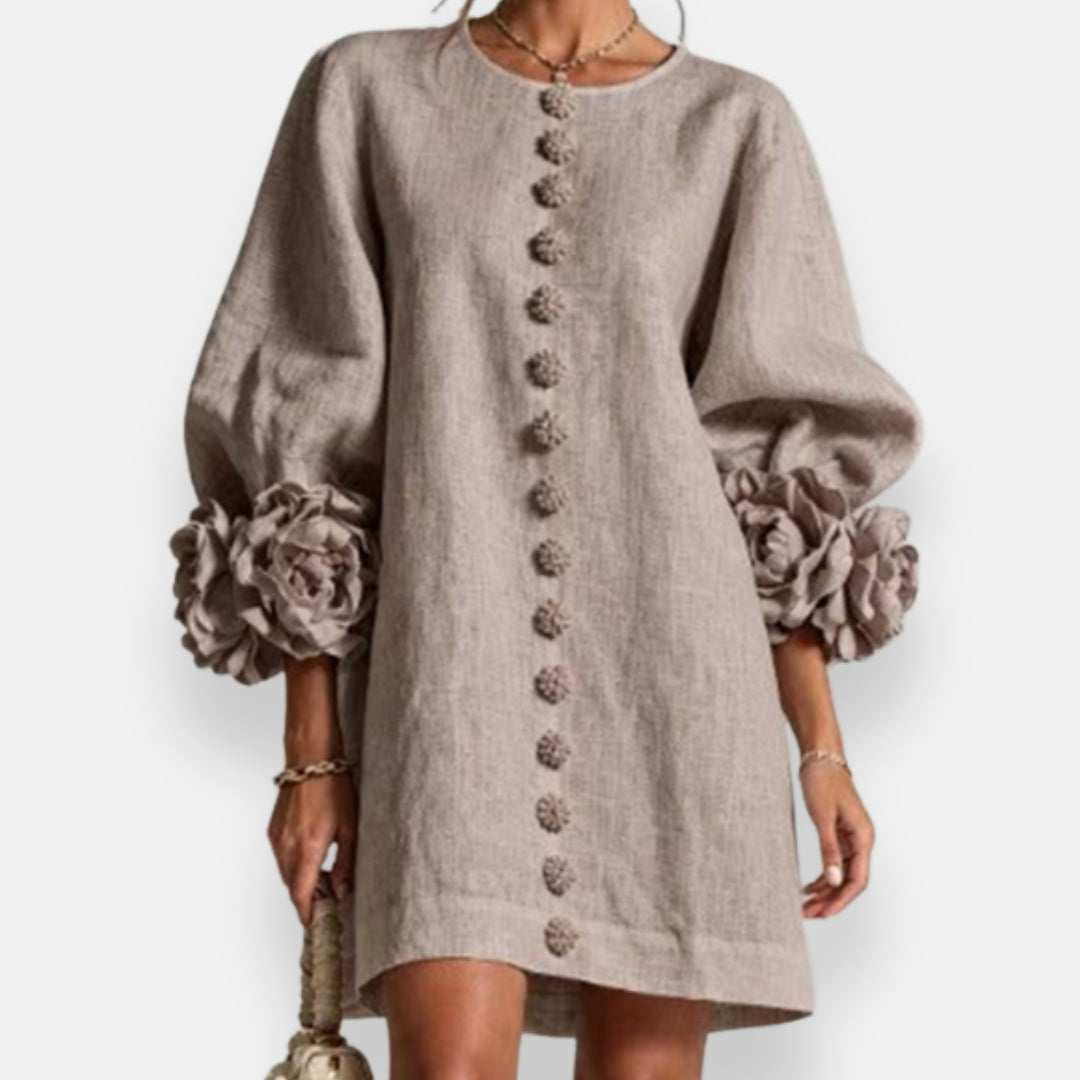Ines Paris | Robe Fleurie Femme Fleurs en Relief Manches Ballon