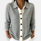 Ines Paris | Cardigan femme rayé à col classique boutonné
