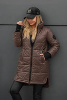 Doudoune longue femme à capuche, matelassée et zippée