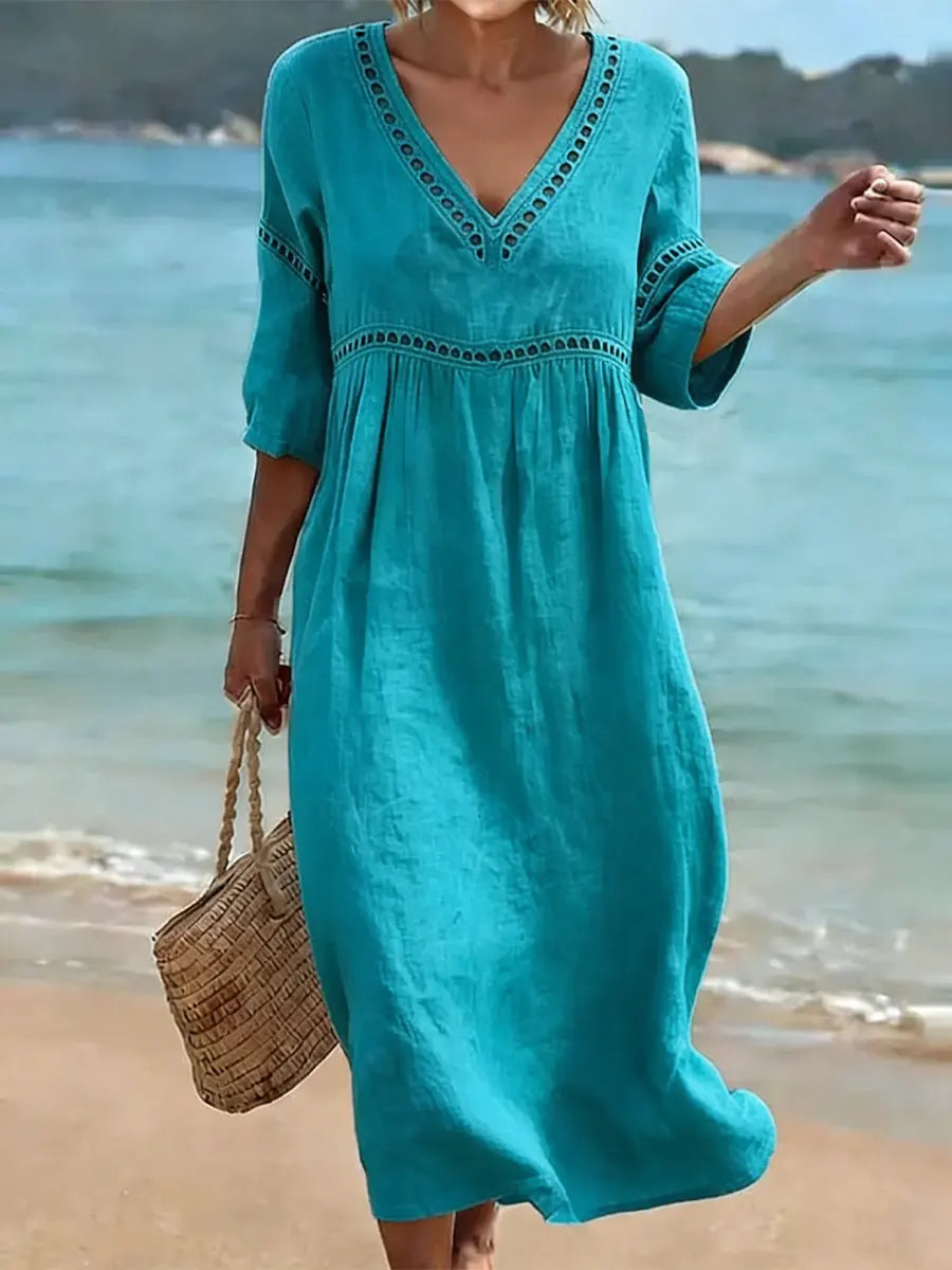 Ines Paris | Robe en Coton Femme Col V Coupe Fluide