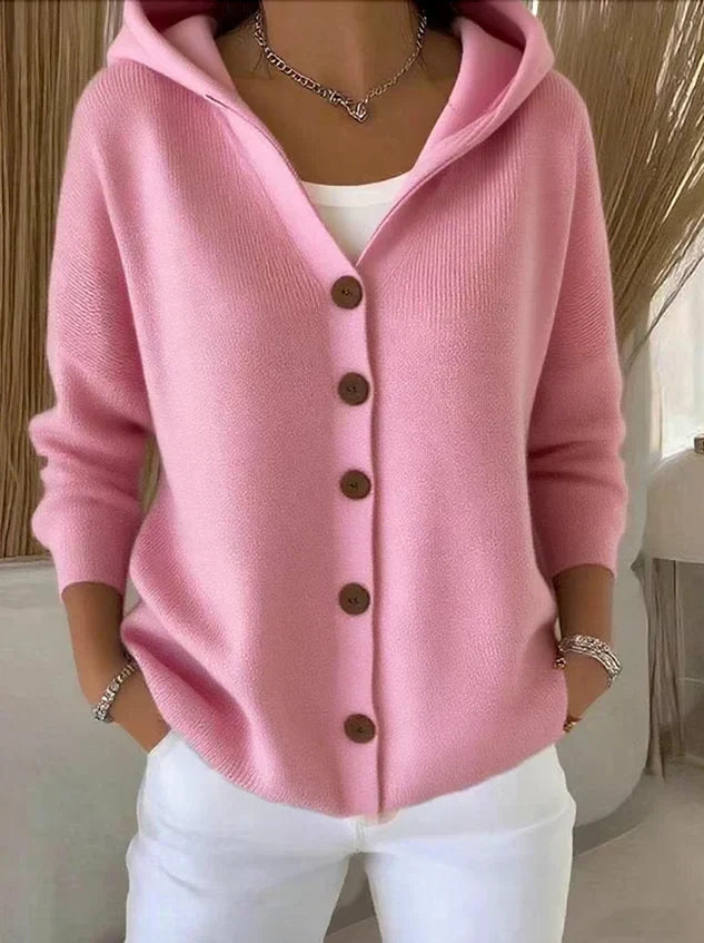 Ines Paris | Gilet en tricot femme à capuche et boutons bois