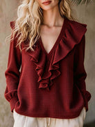 Ines Paris | Top Femme Maille Gaufrée Col V – Ourlet à Volants