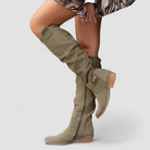 Bottes hautes femme effet daim petit talon zip