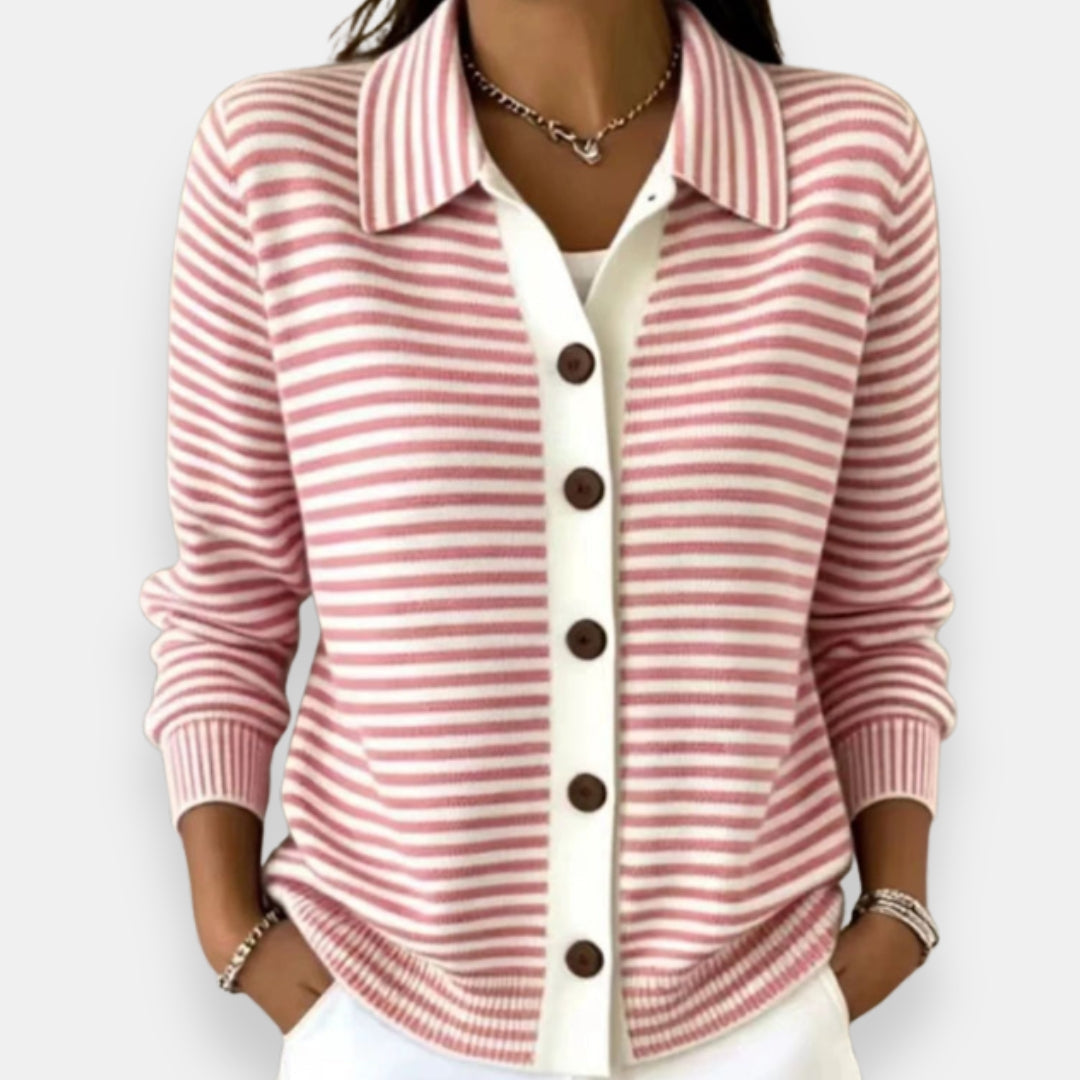 Ines Paris | Cardigan femme rayé à col classique boutonné