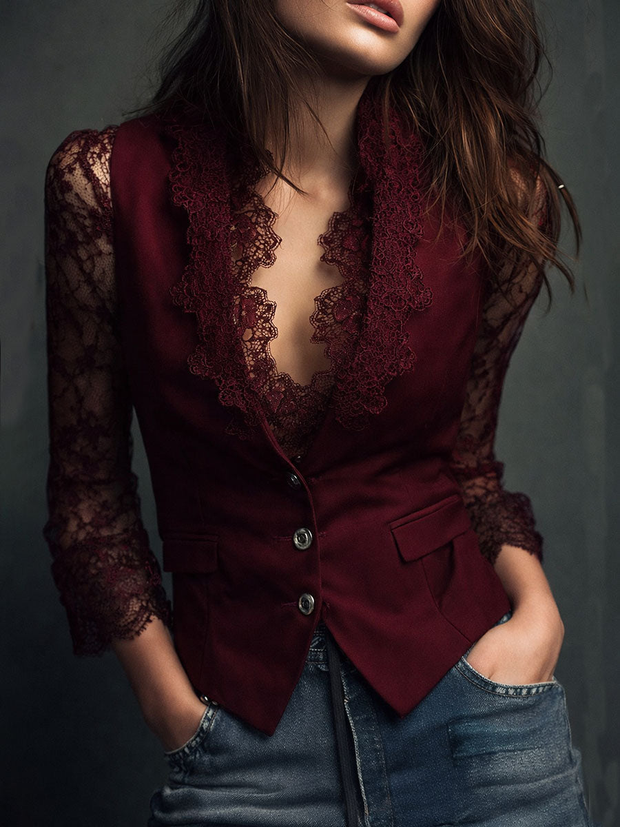 Ines Paris | Haut Style Blazer Femme Manches Semi-Transparentes