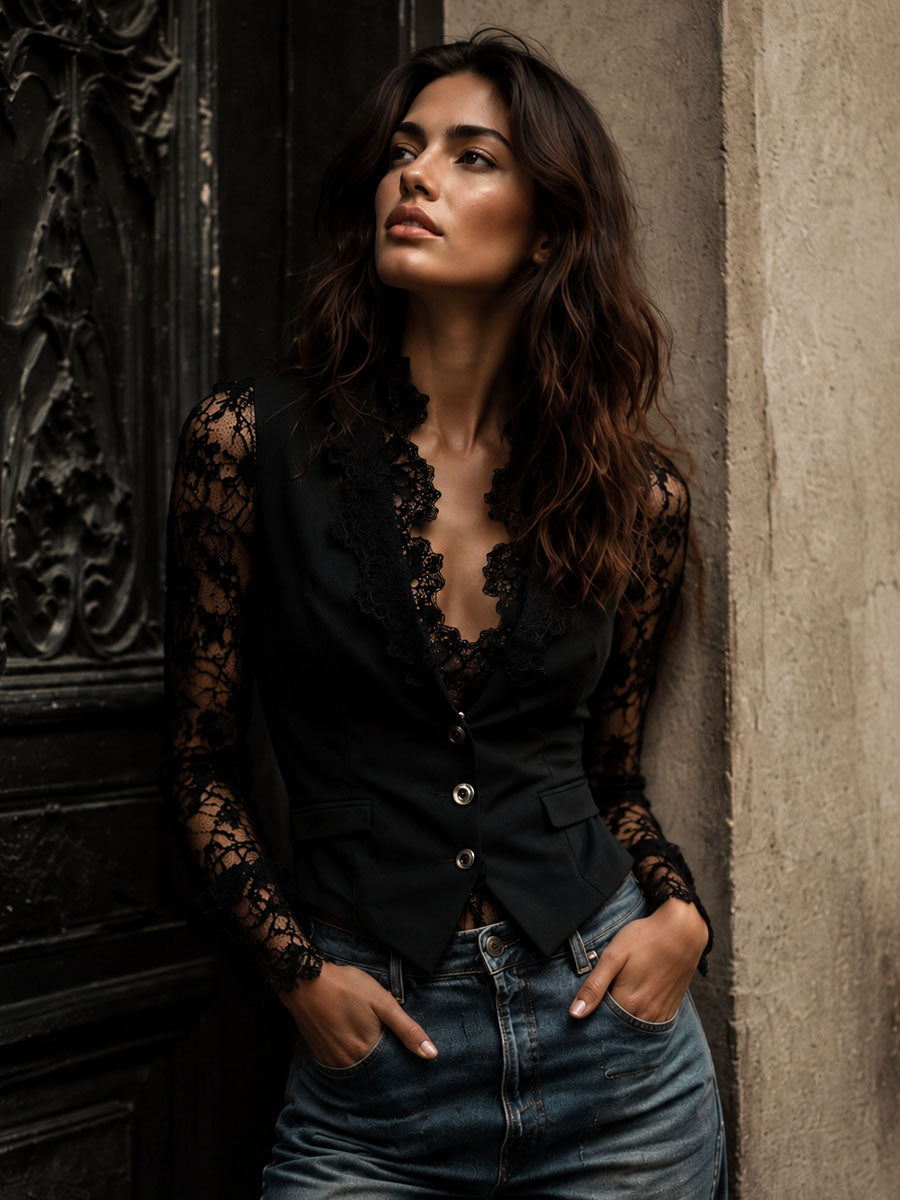 Ines Paris | Haut Style Blazer Femme Manches Semi-Transparentes