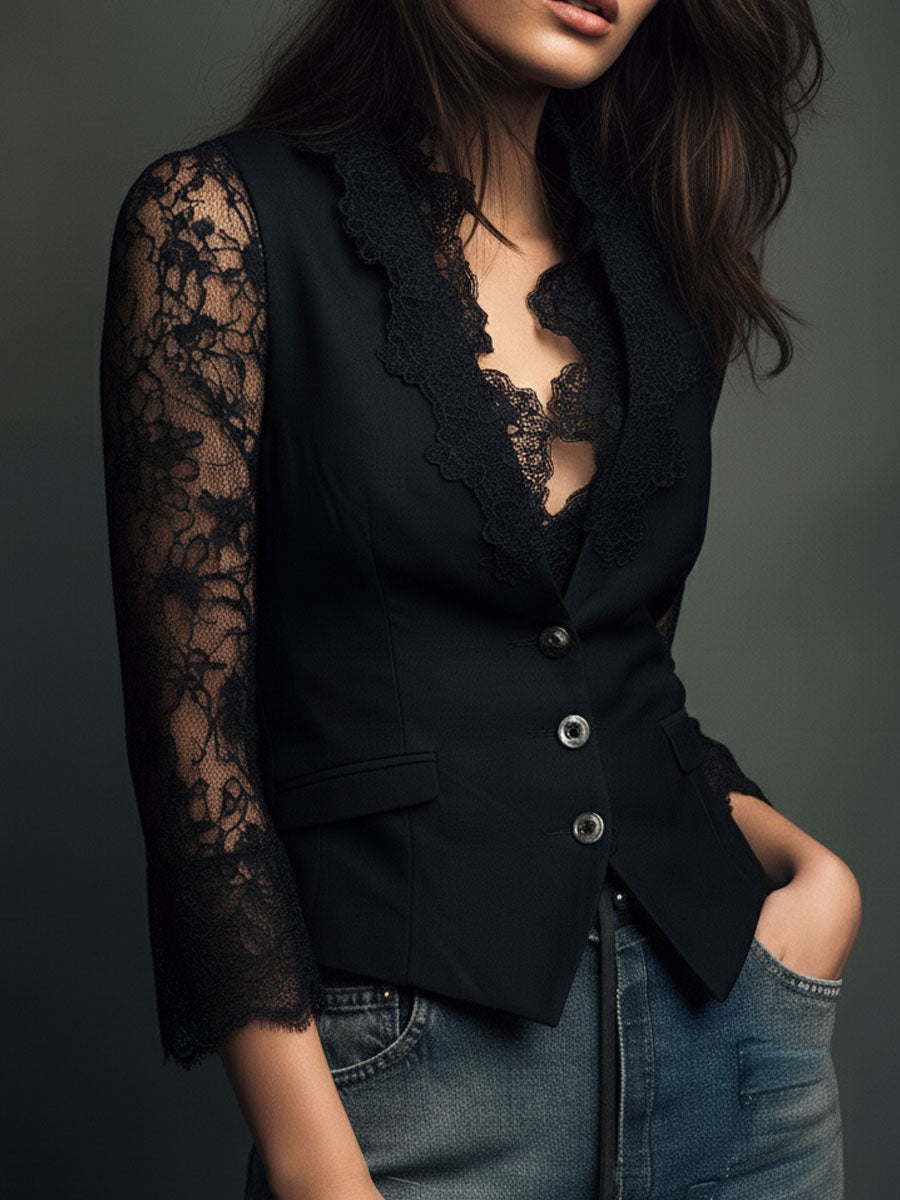 Ines Paris | Haut Style Blazer Femme Manches Semi-Transparentes