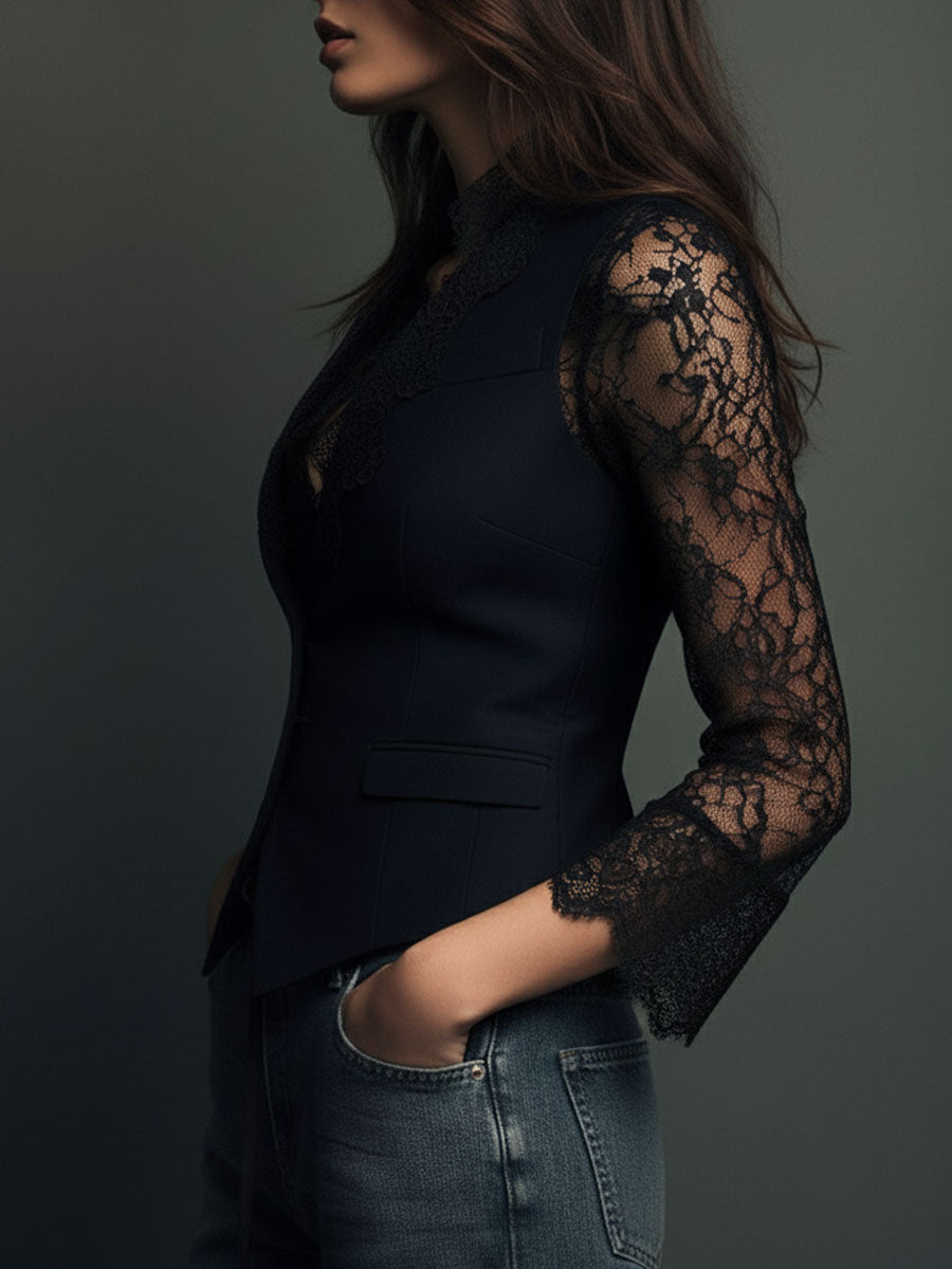Ines Paris | Haut Style Blazer Femme Manches Semi-Transparentes