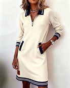 Robe manches longues femme col zippé à poches