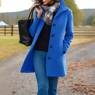 Manteau long femme boutonné coupe droite