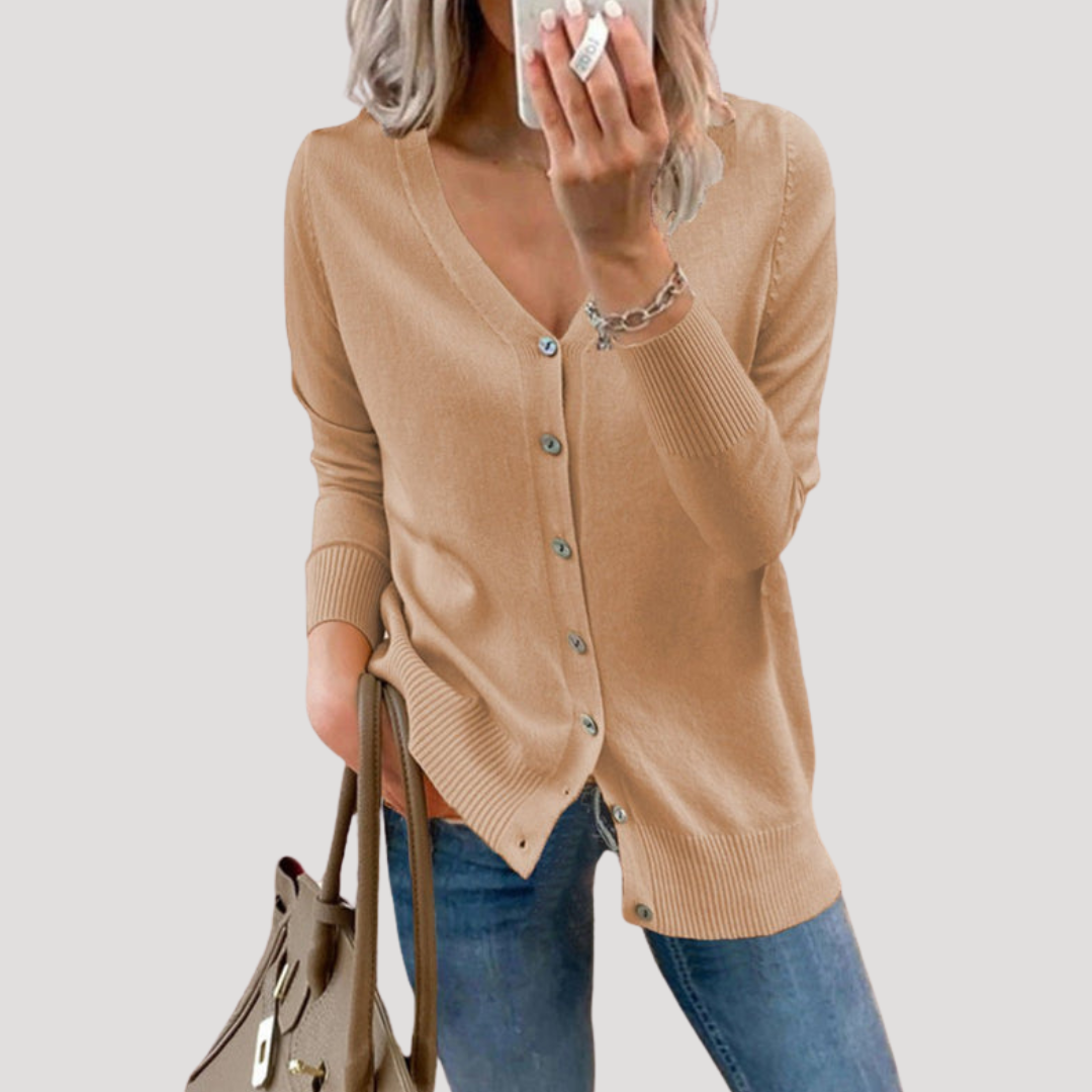 Ines Paris | Cardigan Femme Col V Boutonné en Maille