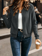Gilet femme côtelé zippé, maille à manches longues