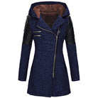 Ines Paris | Manteau d'hiver femme à capuche, zip asymétrique et empiècements effet cuir
