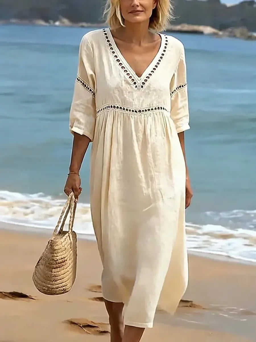 Ines Paris | Robe en Coton Femme Col V Coupe Fluide