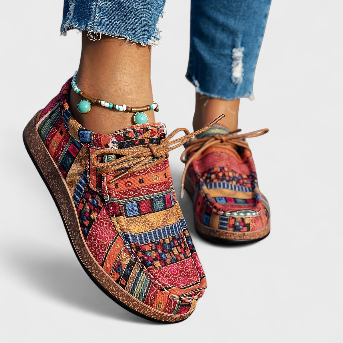 Ines Paris | Baskets Femme Plateforme Légère Motif Patchwork