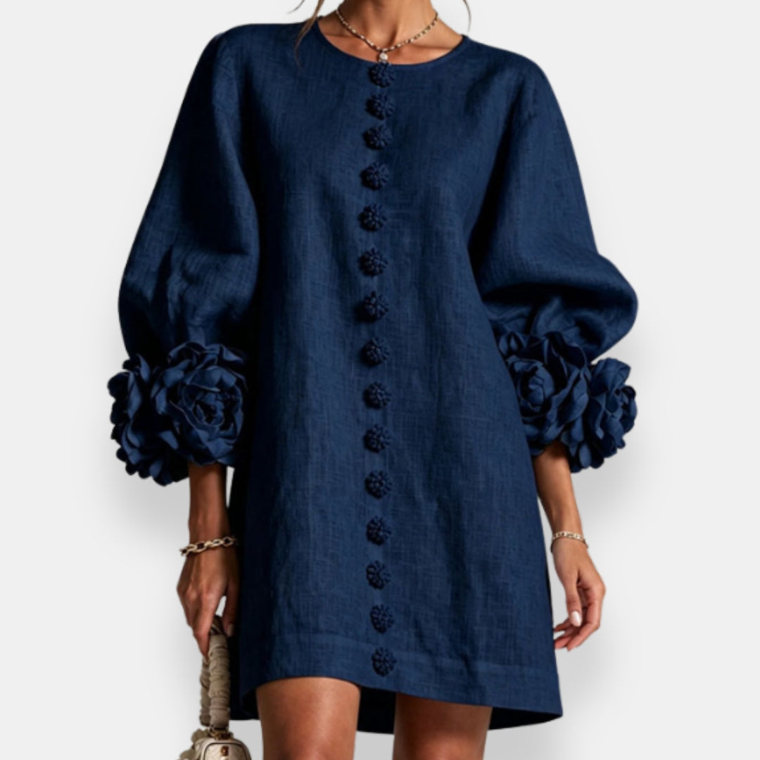 Ines Paris | Robe Fleurie Femme Fleurs en Relief Manches Ballon