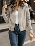 Gilet femme côtelé zippé, maille à manches longues
