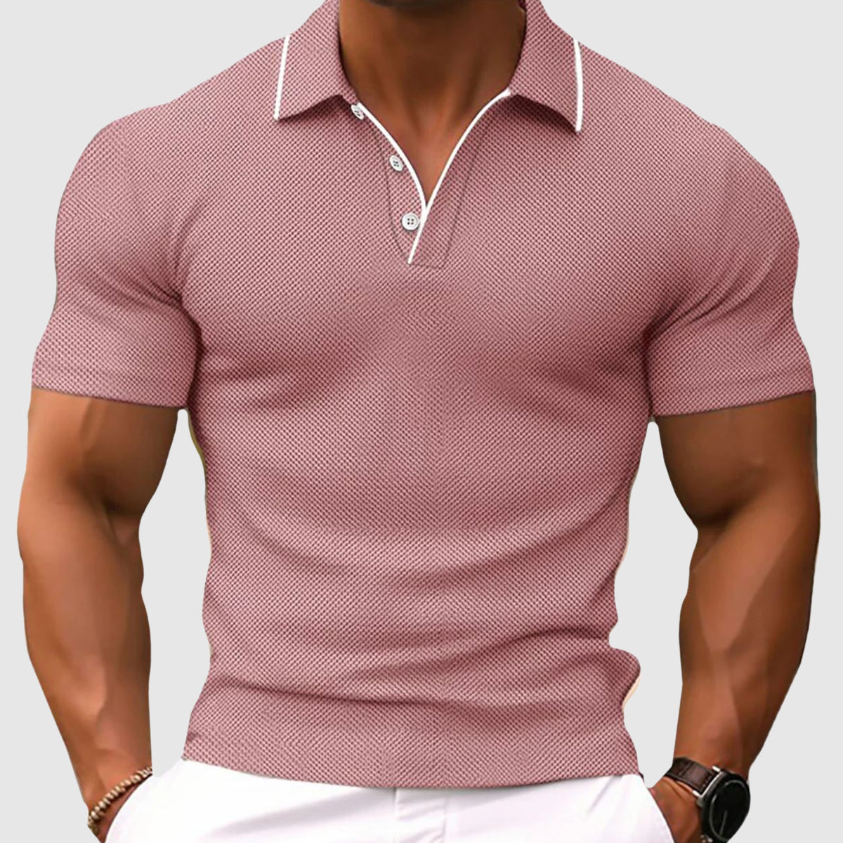 Polo homme slim fit en tissu extensible, col qui tient