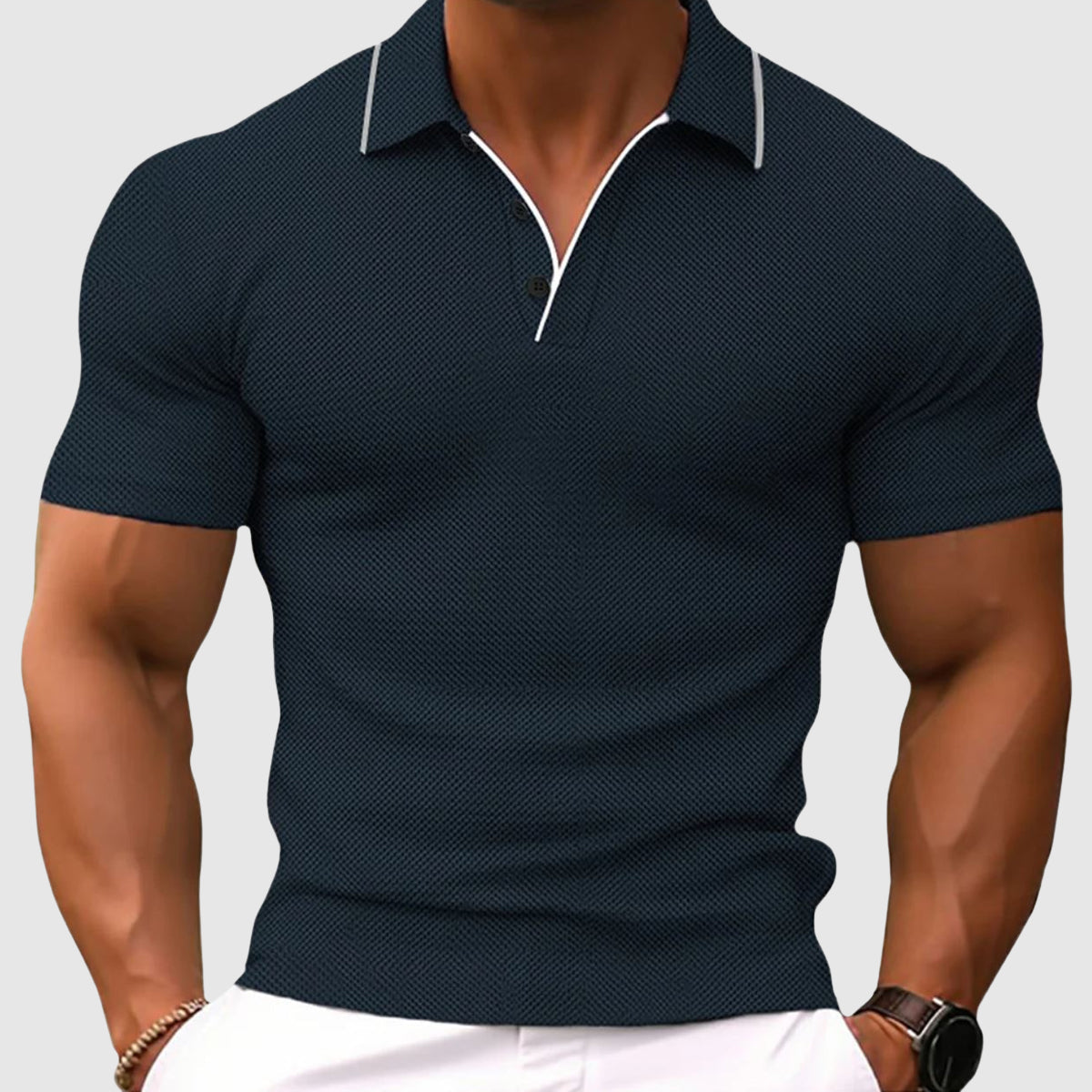 Polo homme slim fit en tissu extensible, col qui tient