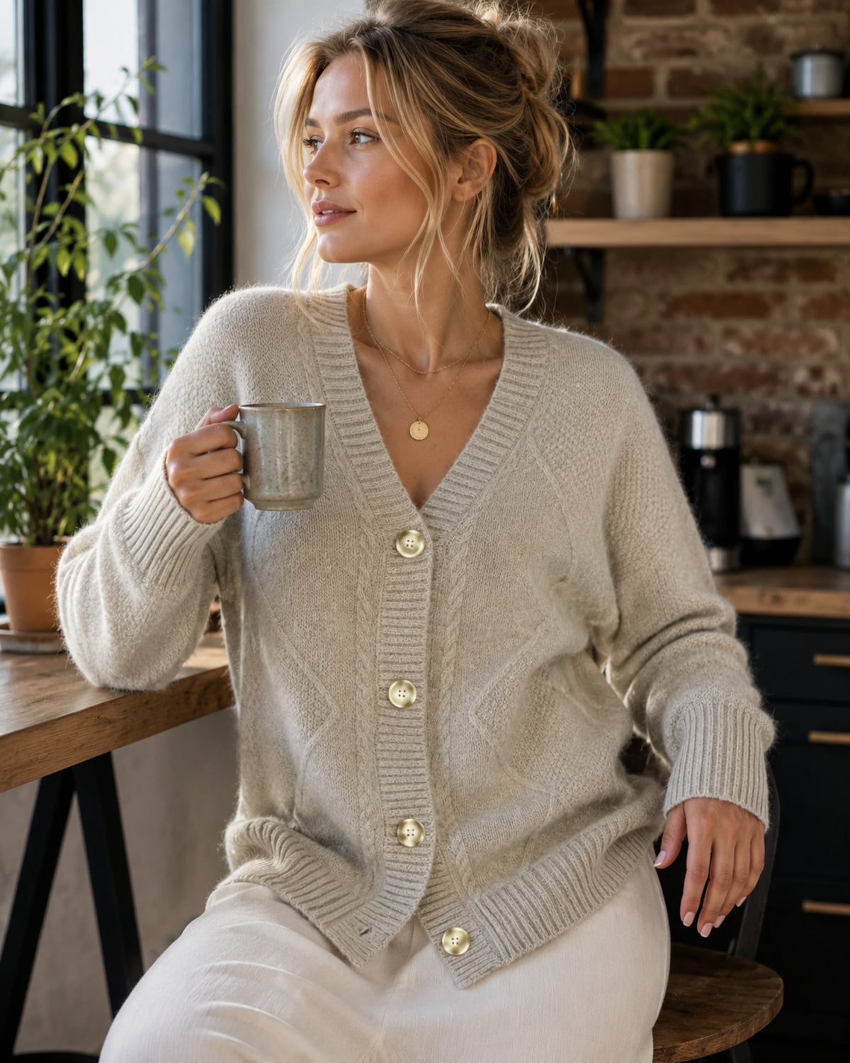 Ines Paris | Gilet Cardigan Boutonné Femme Toucher Cachemire – Manches Longues